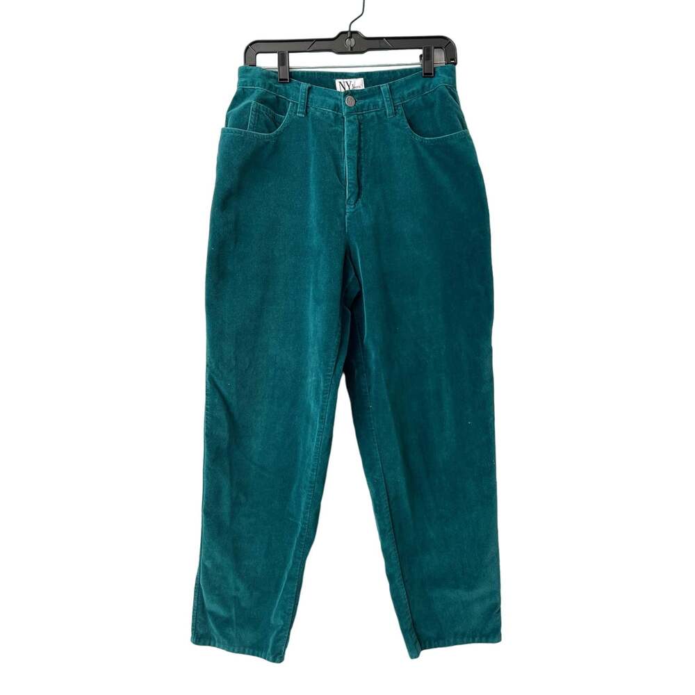 VINTAGE 90s NY Jeans Teal Velvet High Waist Wide Leg 5 Pocket Jeans Size 10 W 30